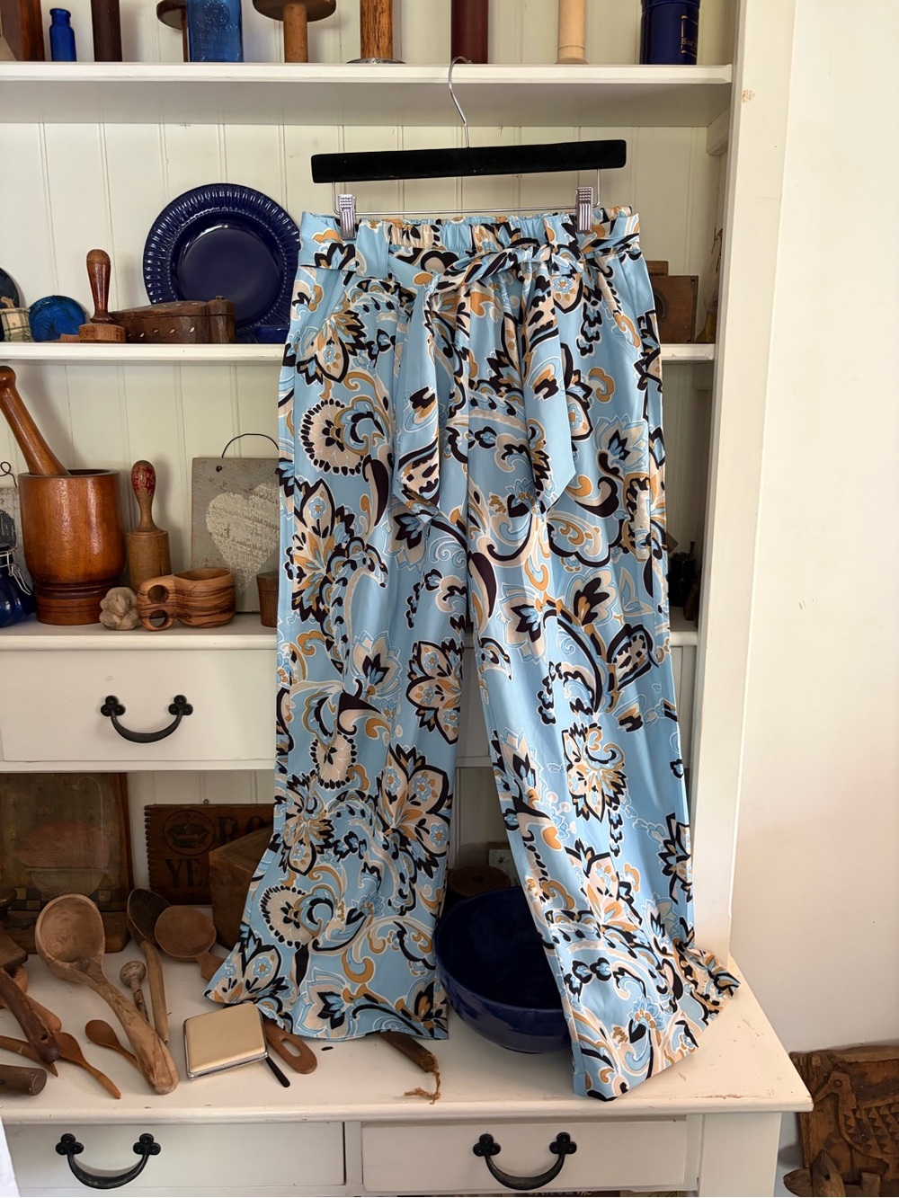 Uchuu Light Blue Wide Leg Floral Print Pants